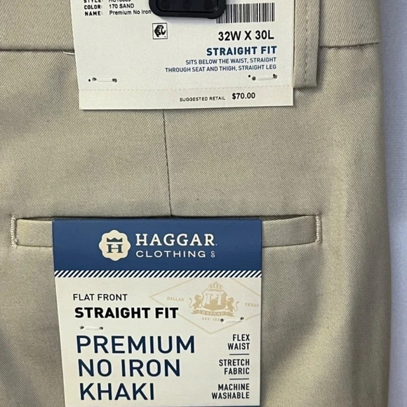 Men’s Haggar premium no iron khakis in Tan 32x30 cotton / polyester flat front - Picture 10 of 12